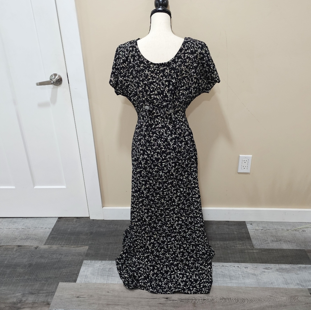 VINTAGE FLORAL  90'S DITSY BOHO  SHORT SLEEVE SCOOP NECK  MIDI/MAXI DRESS - Picture 9 of 15